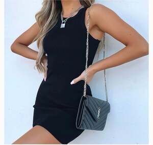 White Fox Off Stage Ribbed Mini Dress in Black